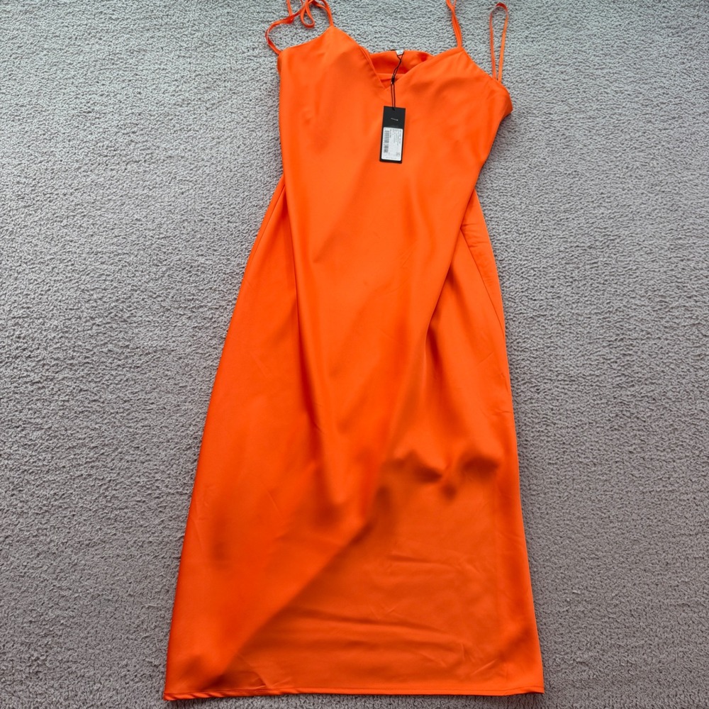 Gianni Bini Harper Slip Dress Mandarin Orange Satin Midi Size 10 71669DR0124B